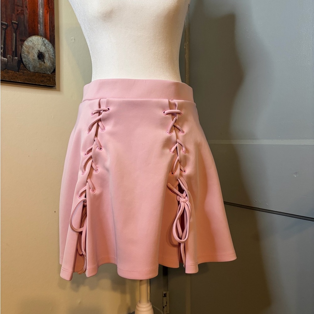 Hot Topic Pink Lace-Up Skater Skirt